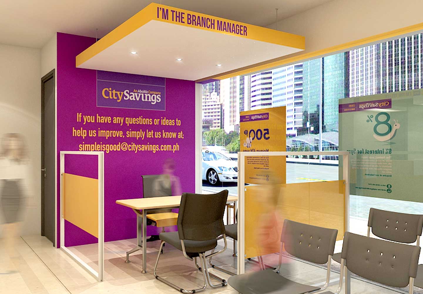 Brand Consultancy in Financial Services Industry. Office design for City Savings Bank.