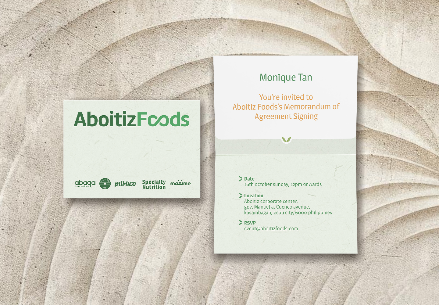 Aboitiz Foods, Invitation cards